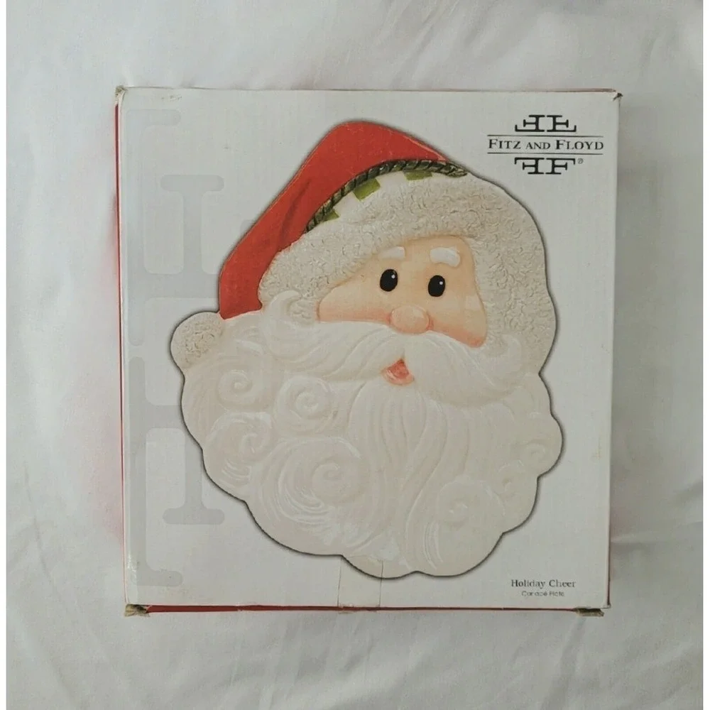 Fitz & Floyd Holiday Cheer~Santa Porcelain Cookie Plate Dish~2008